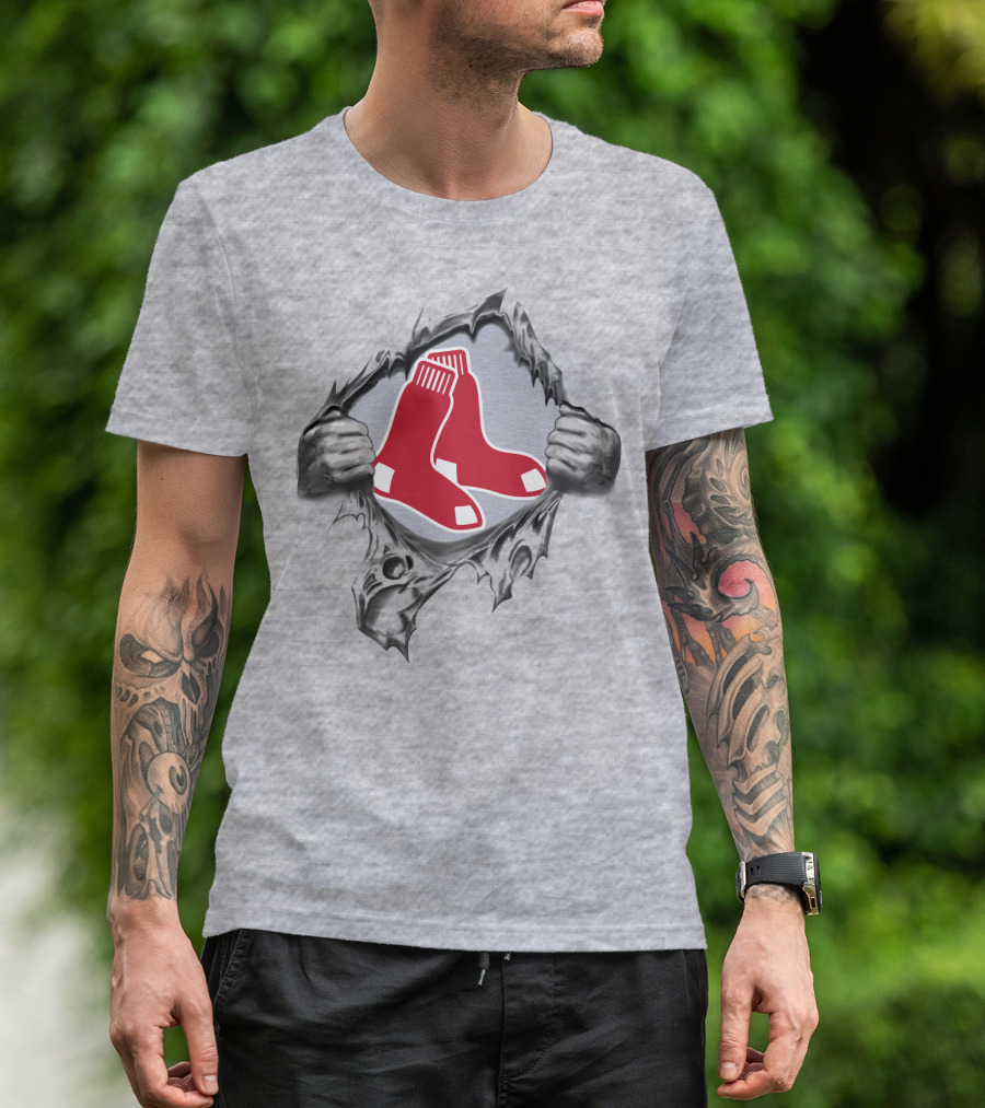 Boston Red Sox Logo Ripping Through Gray T-Shirt