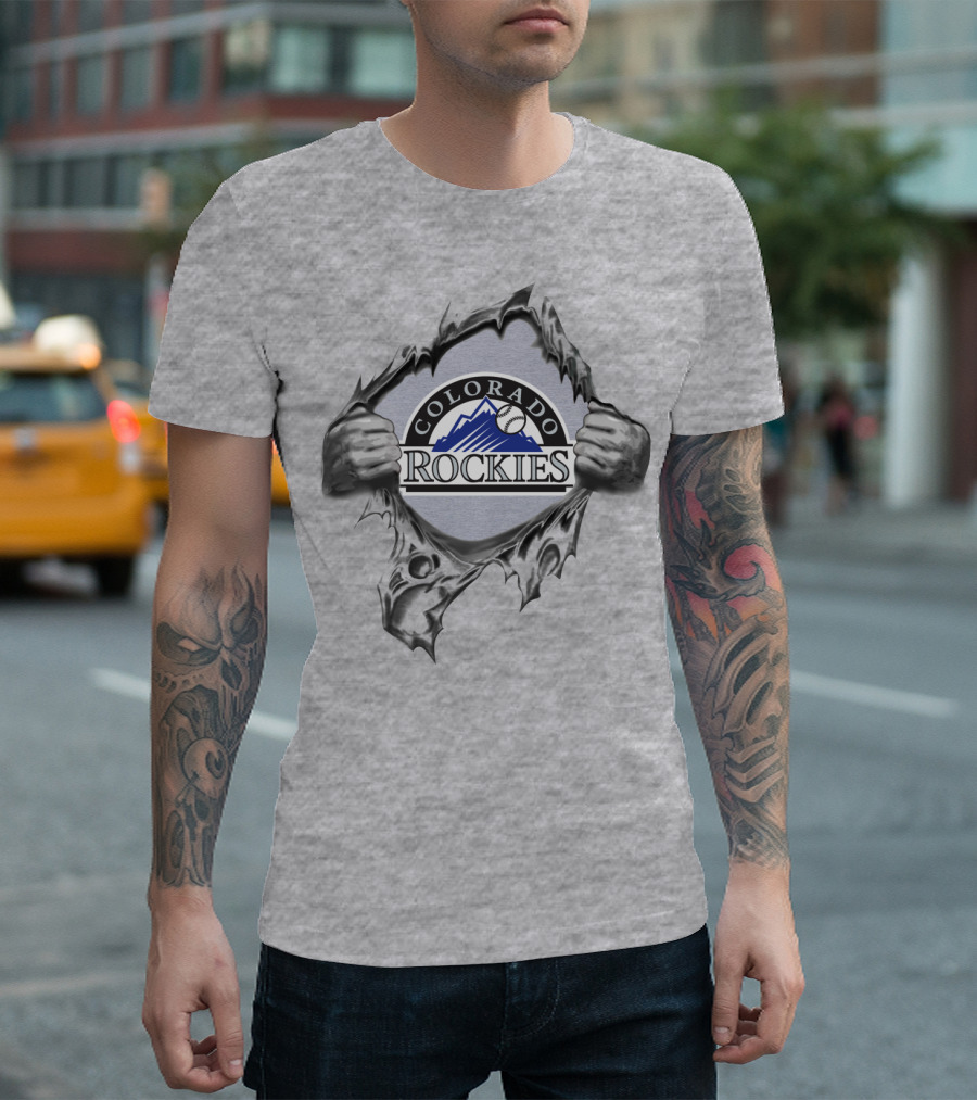Colorado Rockies Baseball Logo With Ripped Effect And Classic Mountain T-Shirt