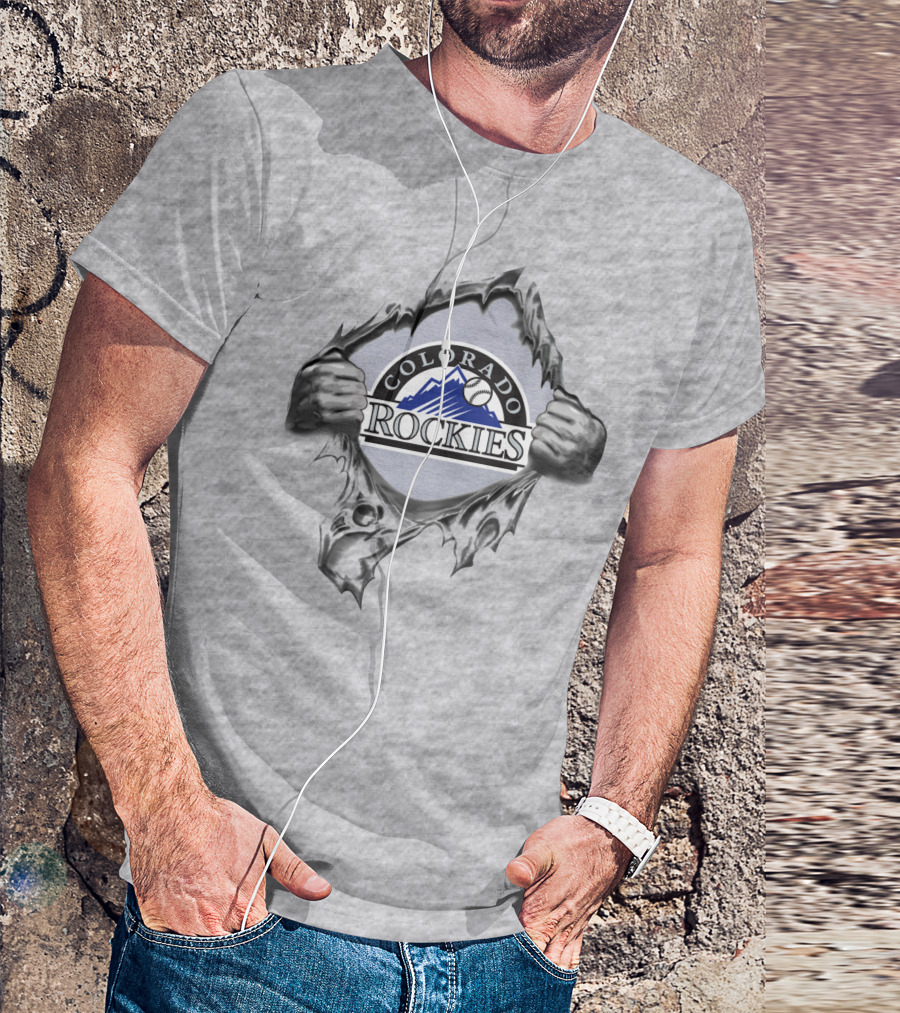 Colorado Rockies Baseball Logo With Ripped Effect And Classic Mountain T-Shirt