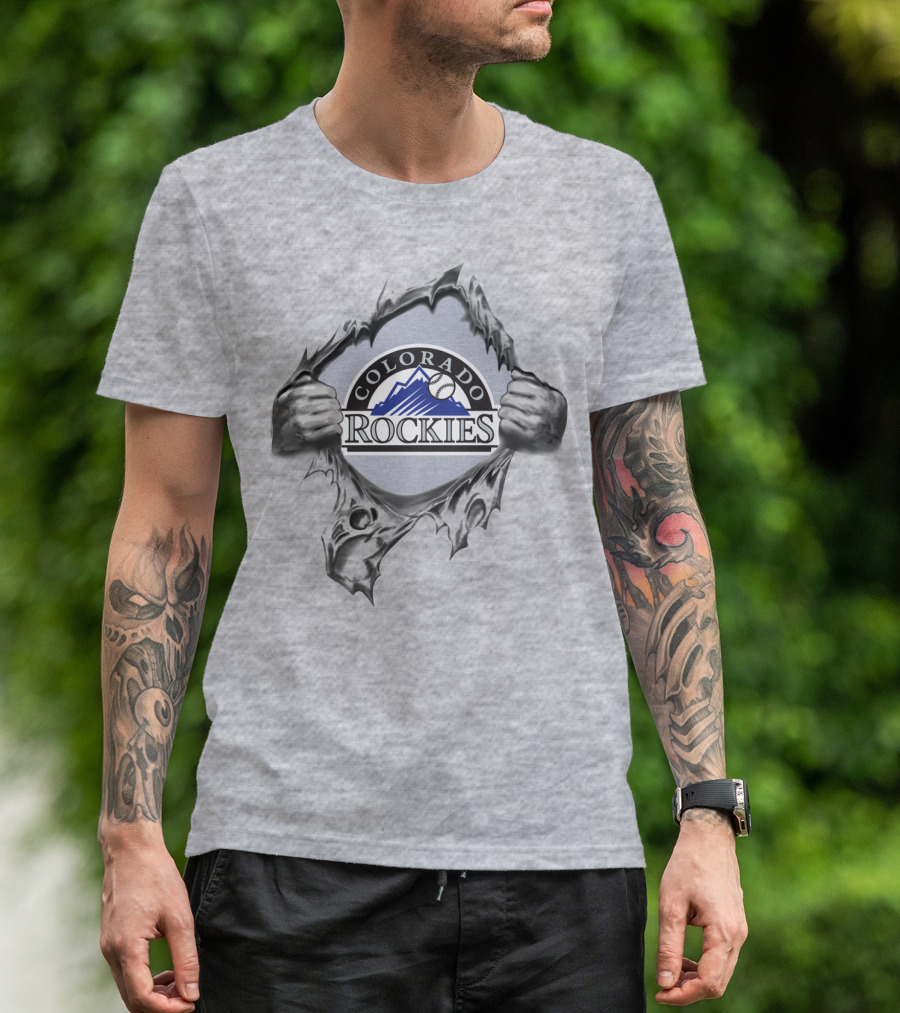 Colorado Rockies Baseball Logo With Ripped Effect And Classic Mountain T-Shirt