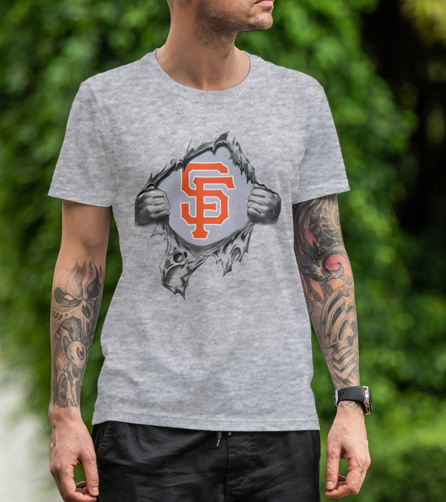 San Francisco Giants Logo Ripping Through Gray T-Shirt