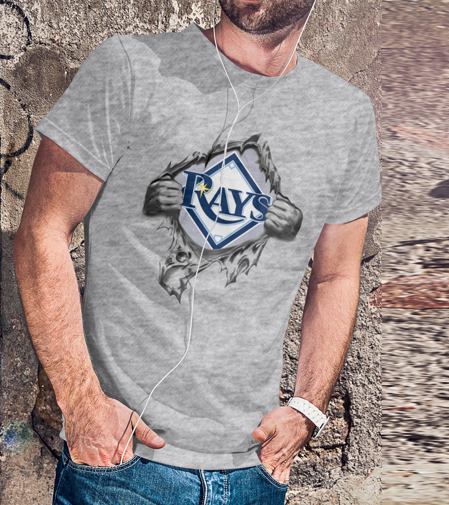 Rays Baseball Logo Torn Metal Effect T-Shirt