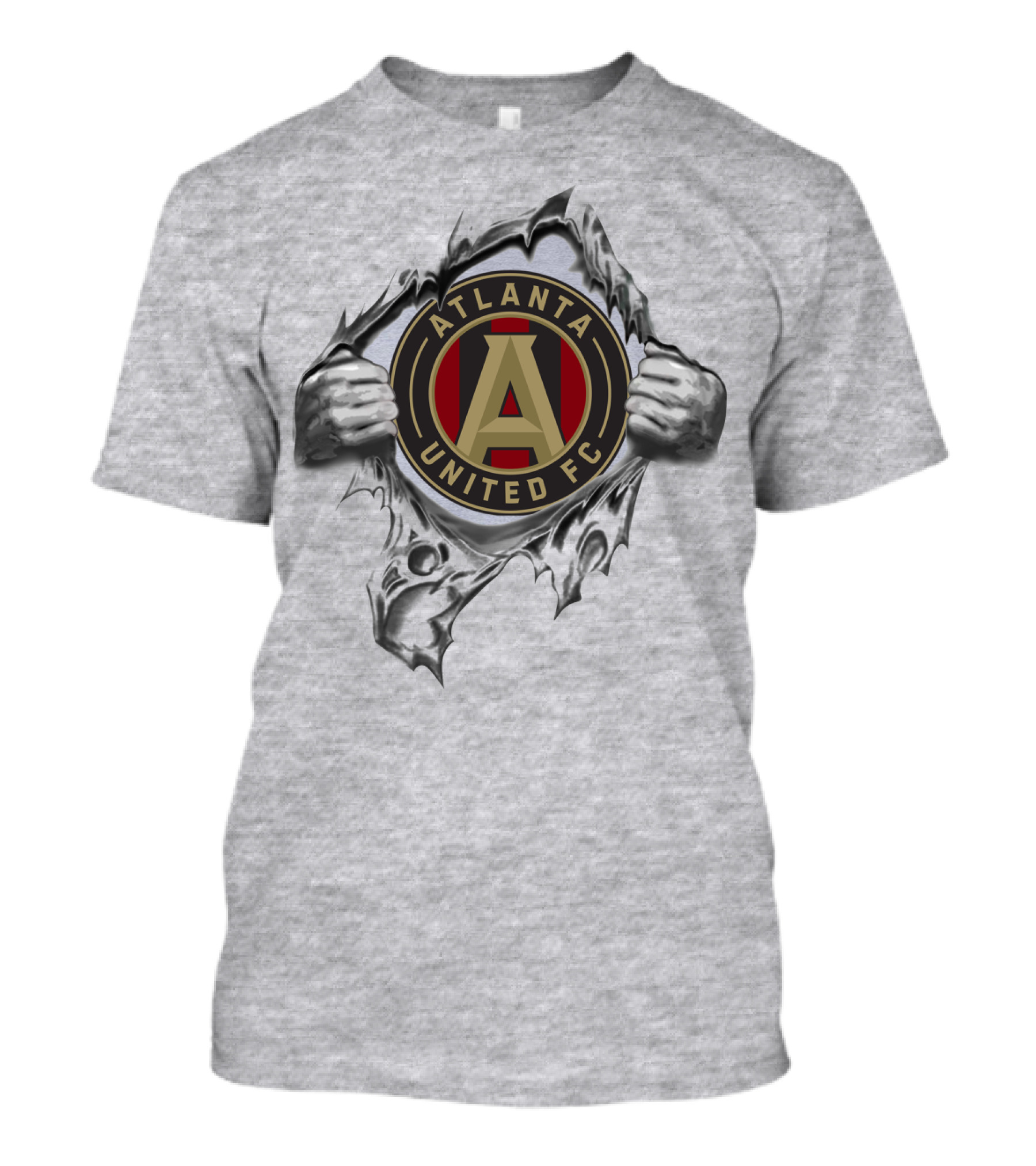 Atlanta United Fc Emblem Revealed Through Ripped Metallic Texture T-Shirt