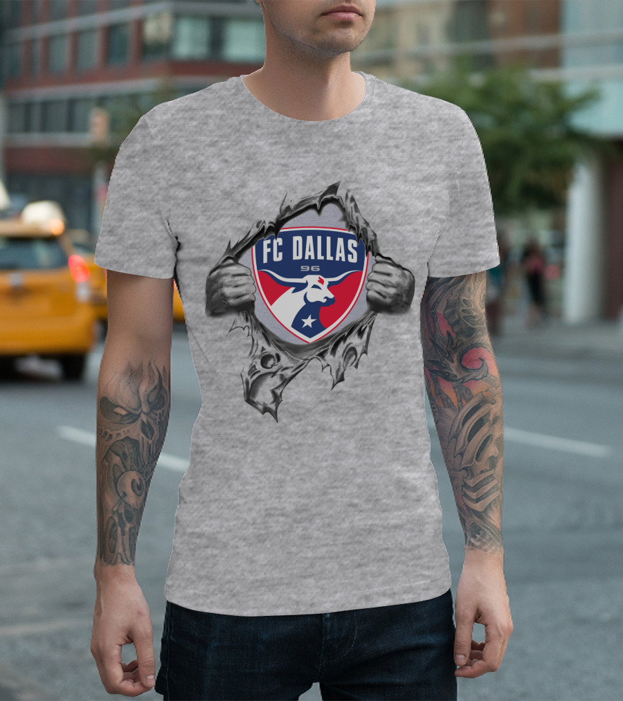 Fc Dallas 96 Bull Logo With Hands Ripping Through Surface T-Shirt