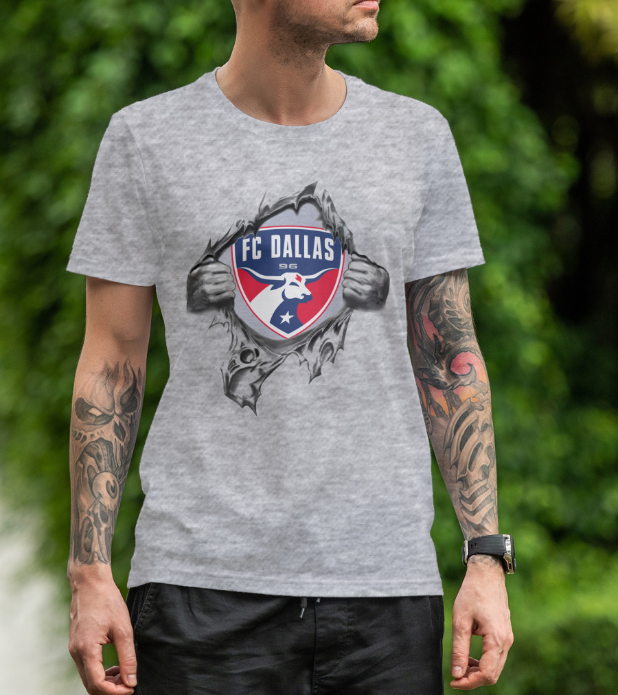 Fc Dallas 96 Bull Logo With Hands Ripping Through Surface T-Shirt