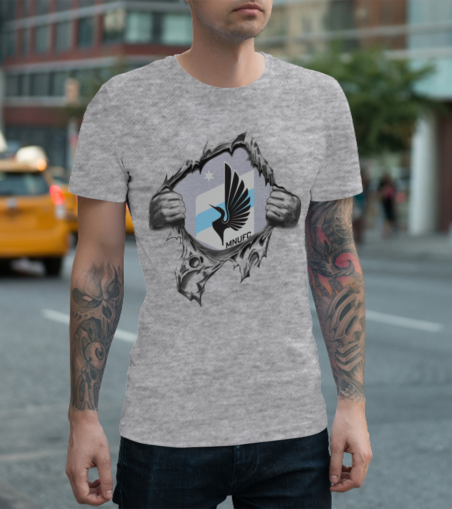 Mnufc Minnesota United Fc Logo With Wings And Star On Torn T-Shirt