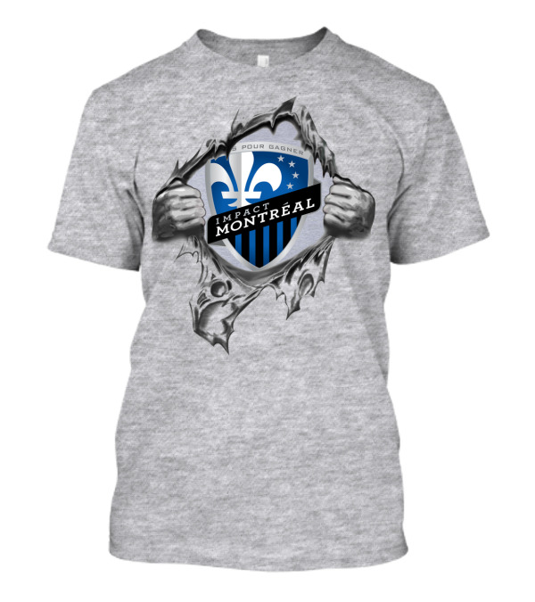 Impact Montreal Saputo Tout Pour Gagner Fleur-De-Lis Logo Hands Ripping T-Shirt