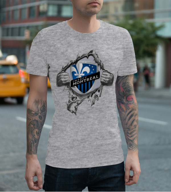 Impact Montreal Saputo Tout Pour Gagner Fleur-De-Lis Logo Hands Ripping T-Shirt