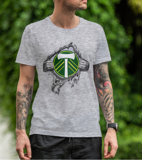 Portland Timbers Logo With Ripped Background And Hands T-Shirt