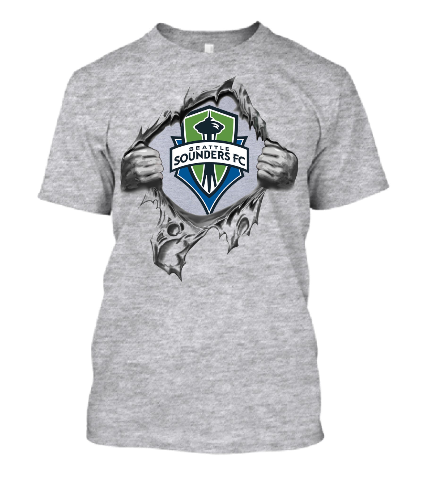 Seattle Sounders Fc Space Needle Emblem Peeking Through Ripped T-Shirt