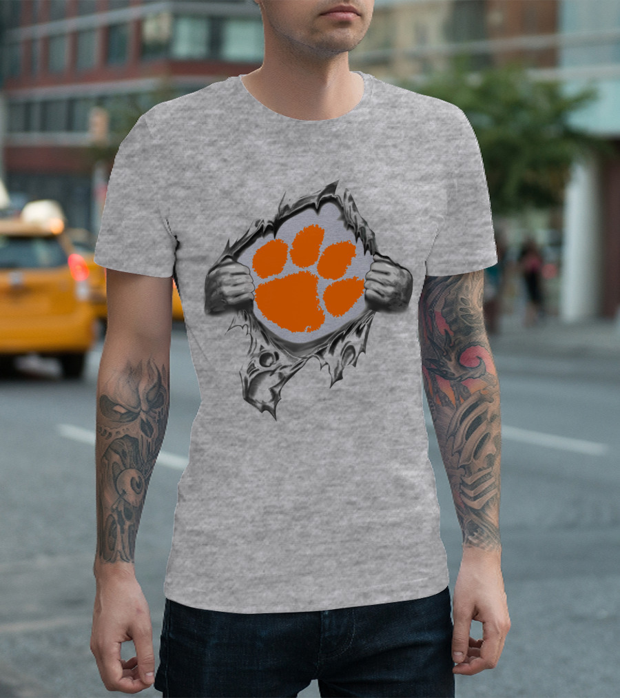 Clemson Tigers Orange Paw Logo Rip T-Shirt