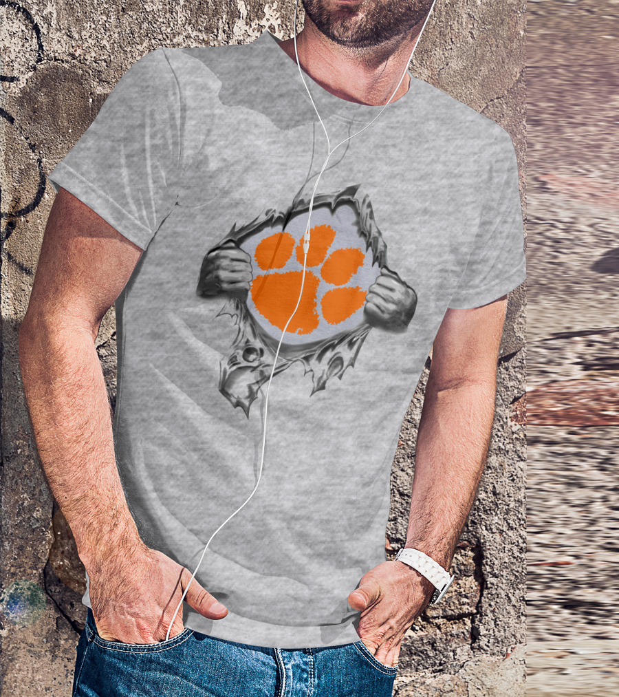 Clemson Tigers Orange Paw Logo Rip T-Shirt