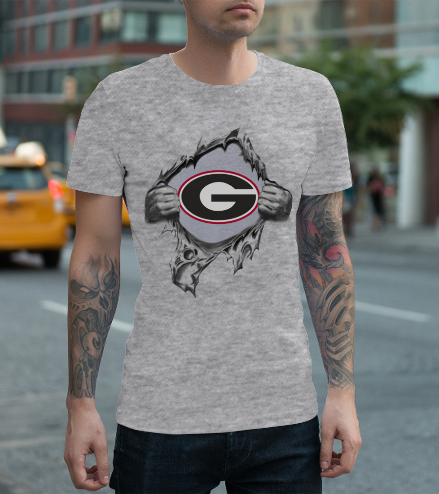 Georgia Bulldogs G Logo Peeking Through Torn Fabric T-Shirt