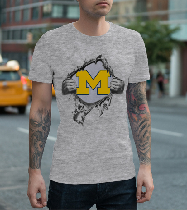 Michigan Wolverines M Logo Ripped Steel T-Shirt
