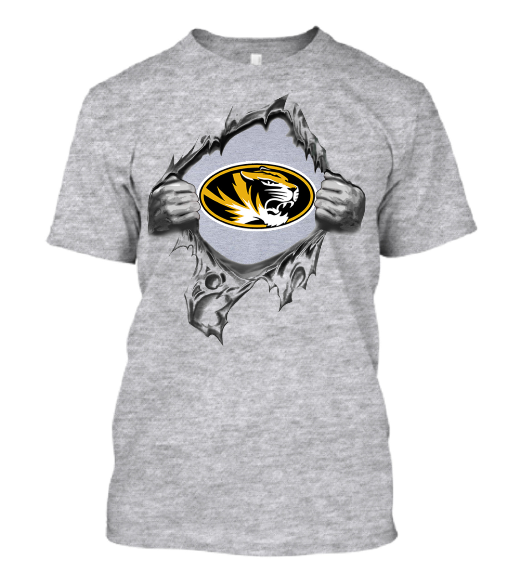Missouri Tigers Logo Ripping Through Gray T-Shirt