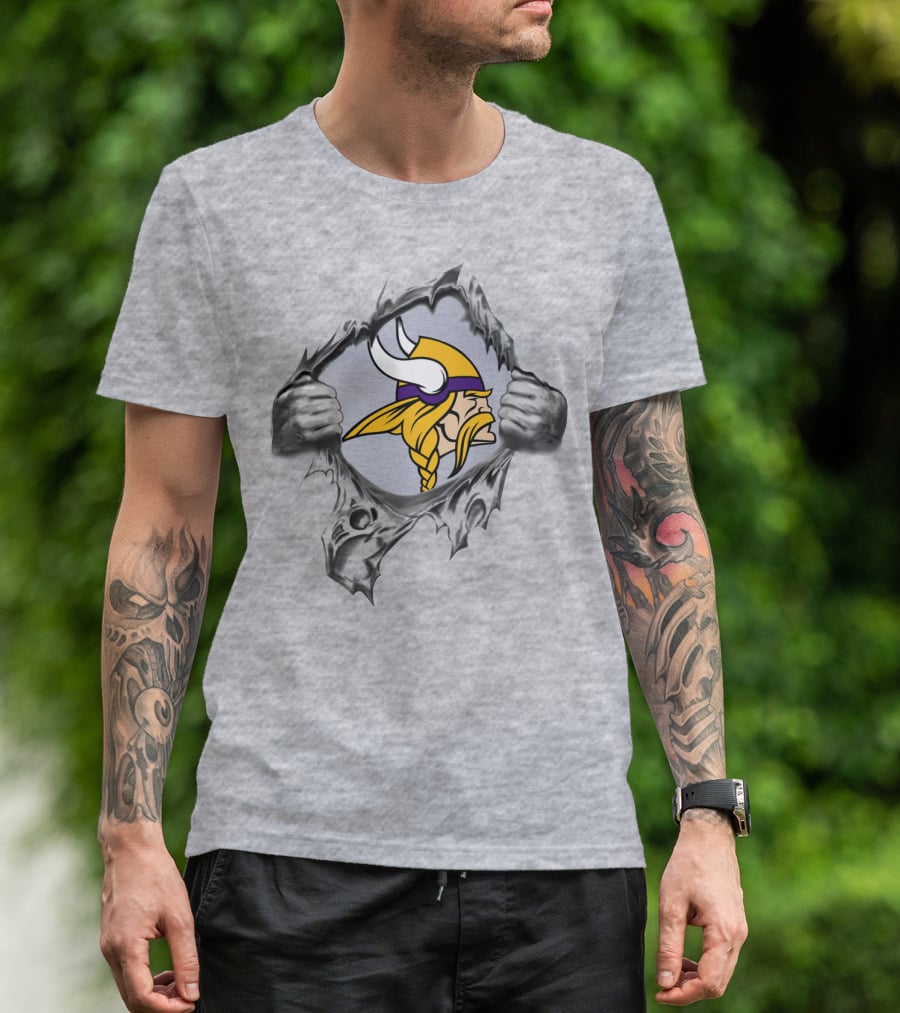 Minnesota Vikings Ripped Shield Viking Head T-Shirt