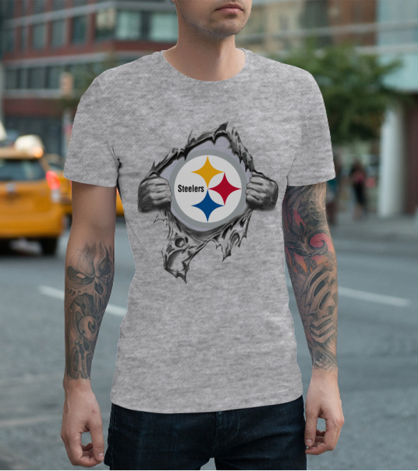 Pittsburgh Steelers Logo With Tearing Hands T-Shirt