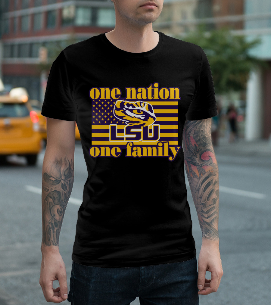 Lsu One Nation One Family Tiger American Flag T-Shirt