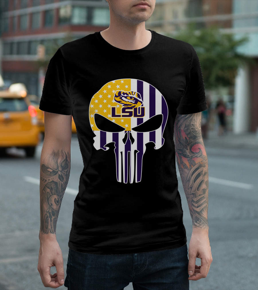 Lsu Tigers Skull With Stars And Stripes T-Shirt