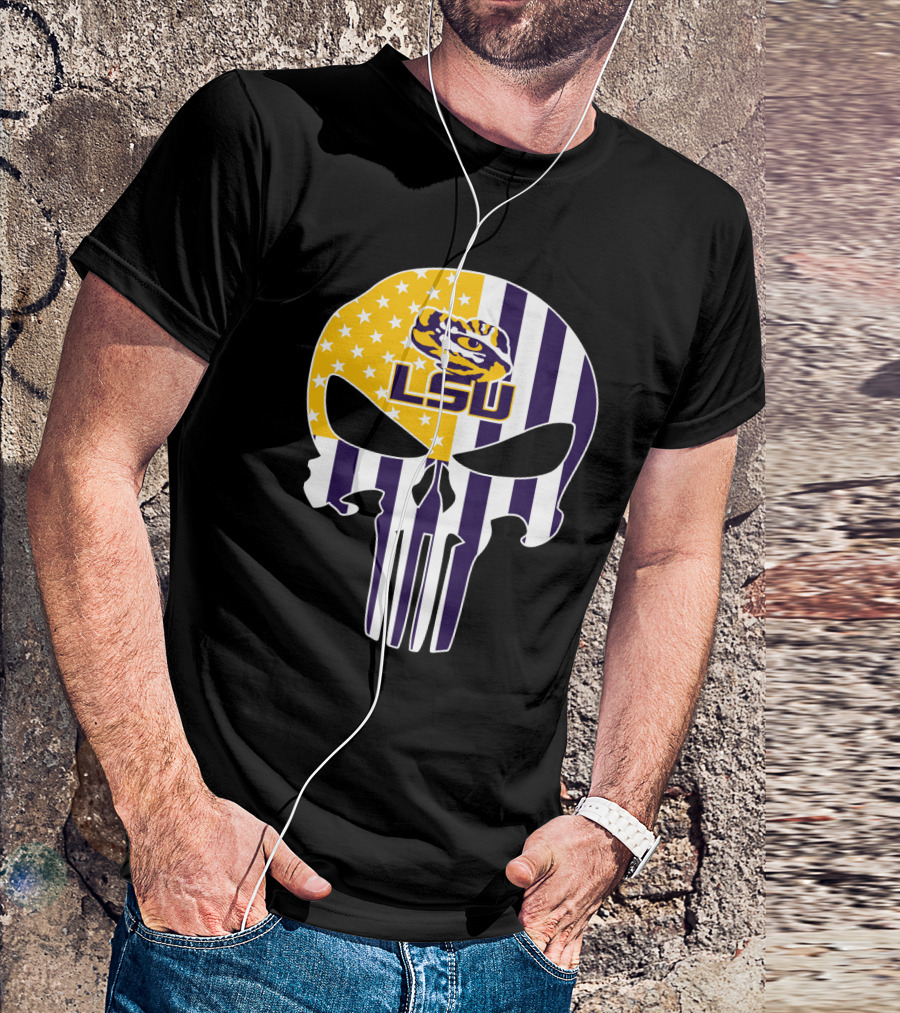 Lsu Tigers Skull With Stars And Stripes T-Shirt