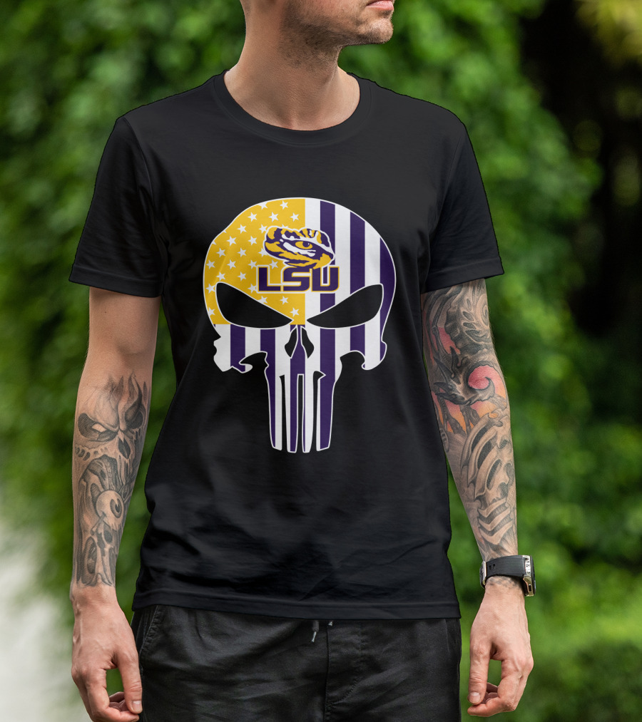 Lsu Tigers Skull With Stars And Stripes T-Shirt