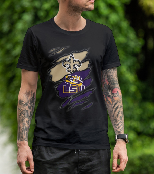 New Orleans Saints Fleur-De-Lis And Lsu Tigers Logo Blend T-Shirt