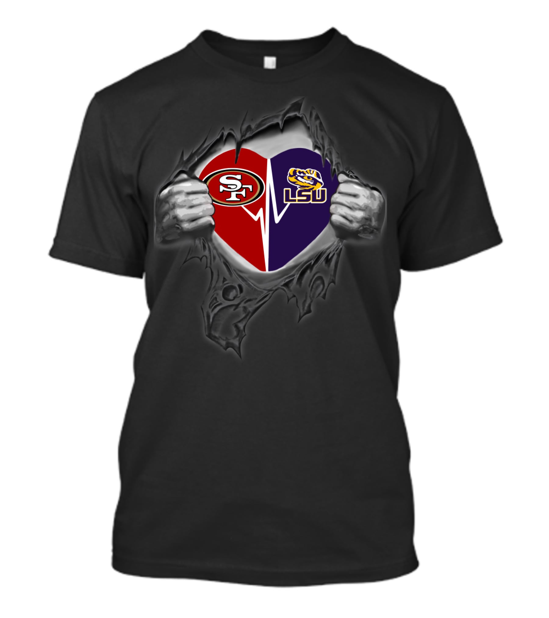 Lsu Tigers 49ers Heartbeat Torn T-Shirt