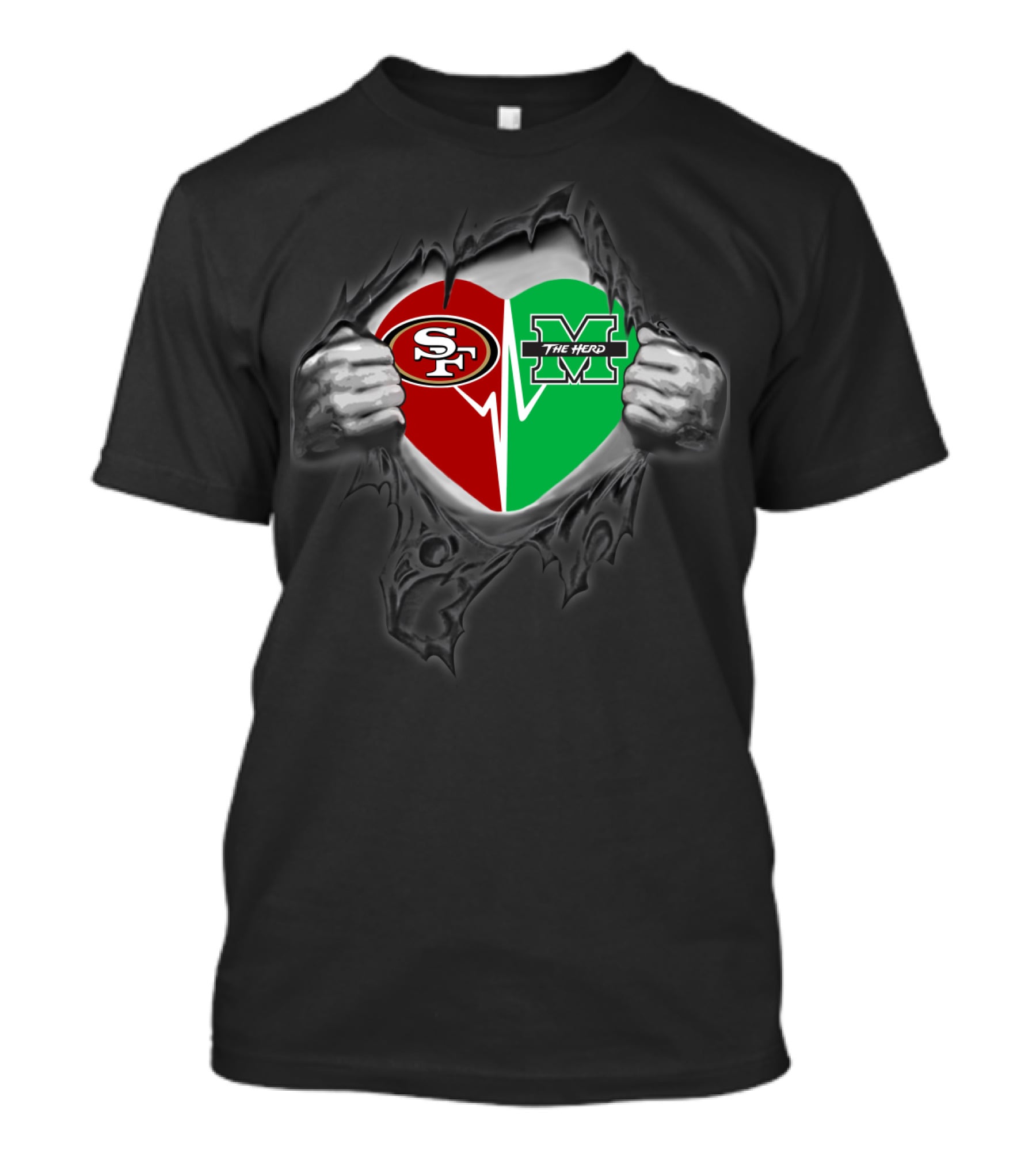Marshall Thundering Herd San Francisco 49ers Heart Logo Fusion T-Shirt