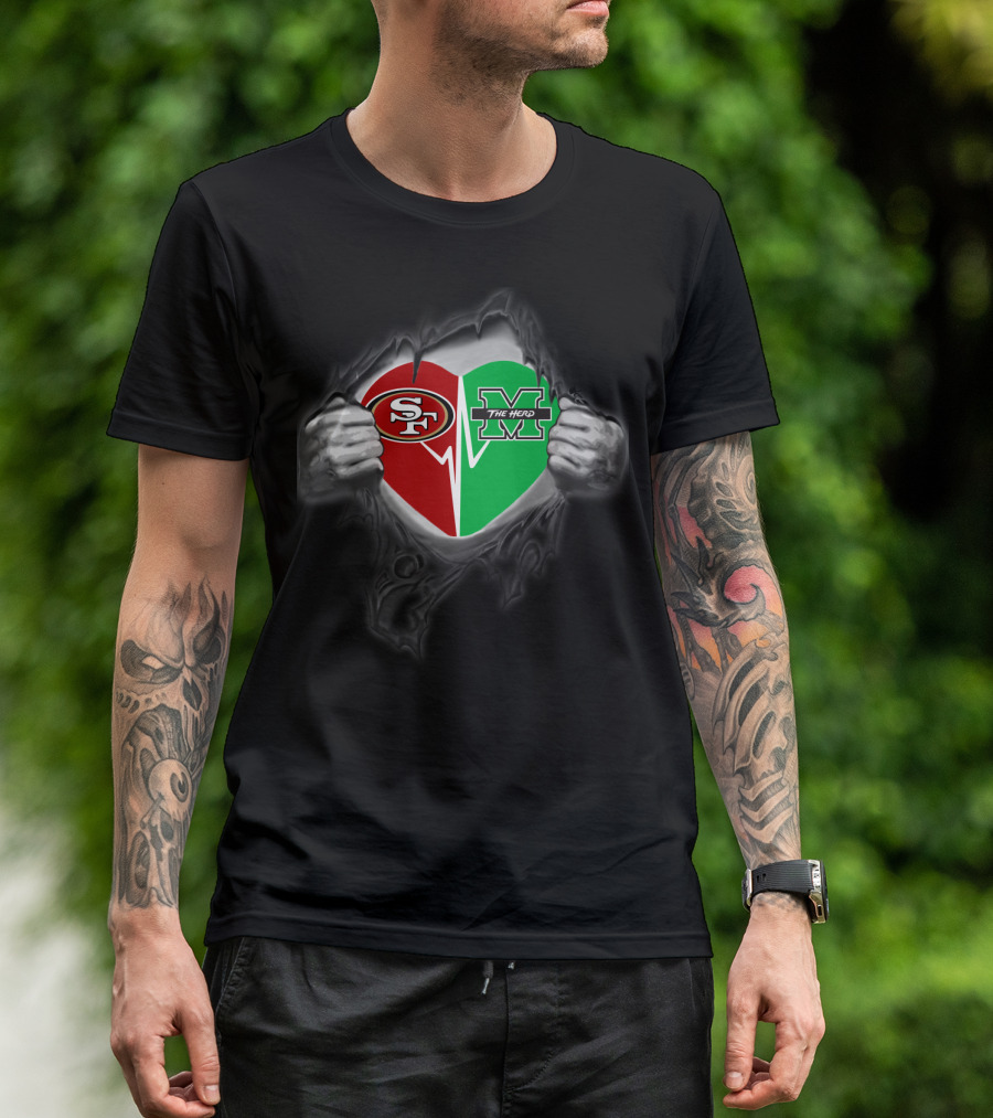 Marshall Thundering Herd San Francisco 49ers Heart Logo Fusion T-Shirt