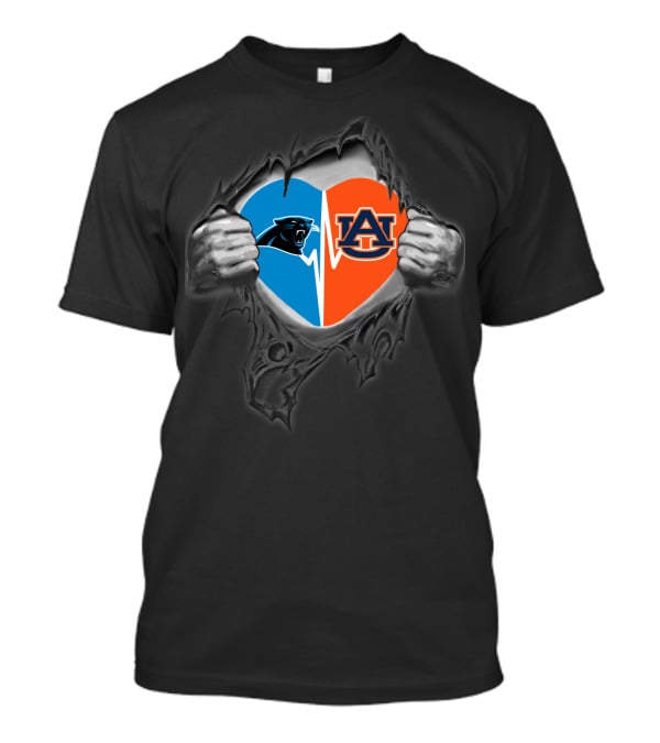 Carolina Panthers Auburn Tigers Heart Logo Combo T-Shirt