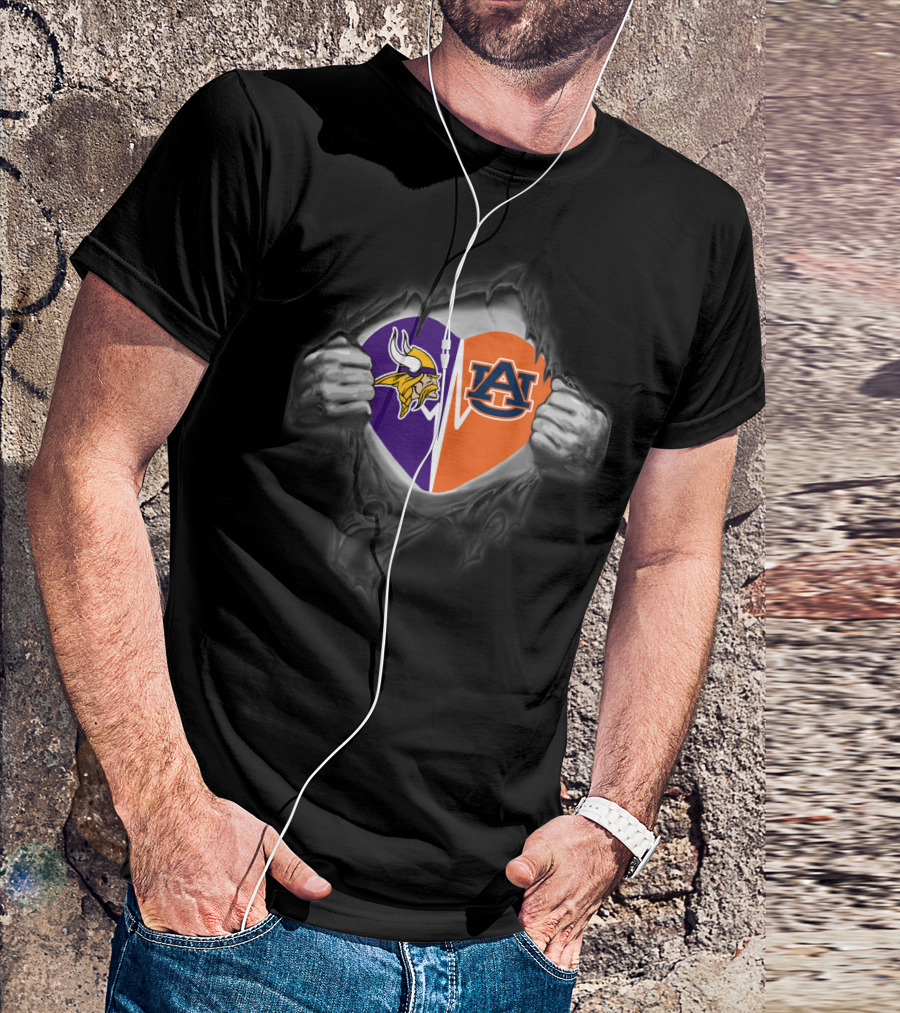 Minnesota Vikings Auburn Tigers Heart Rip T-Shirt