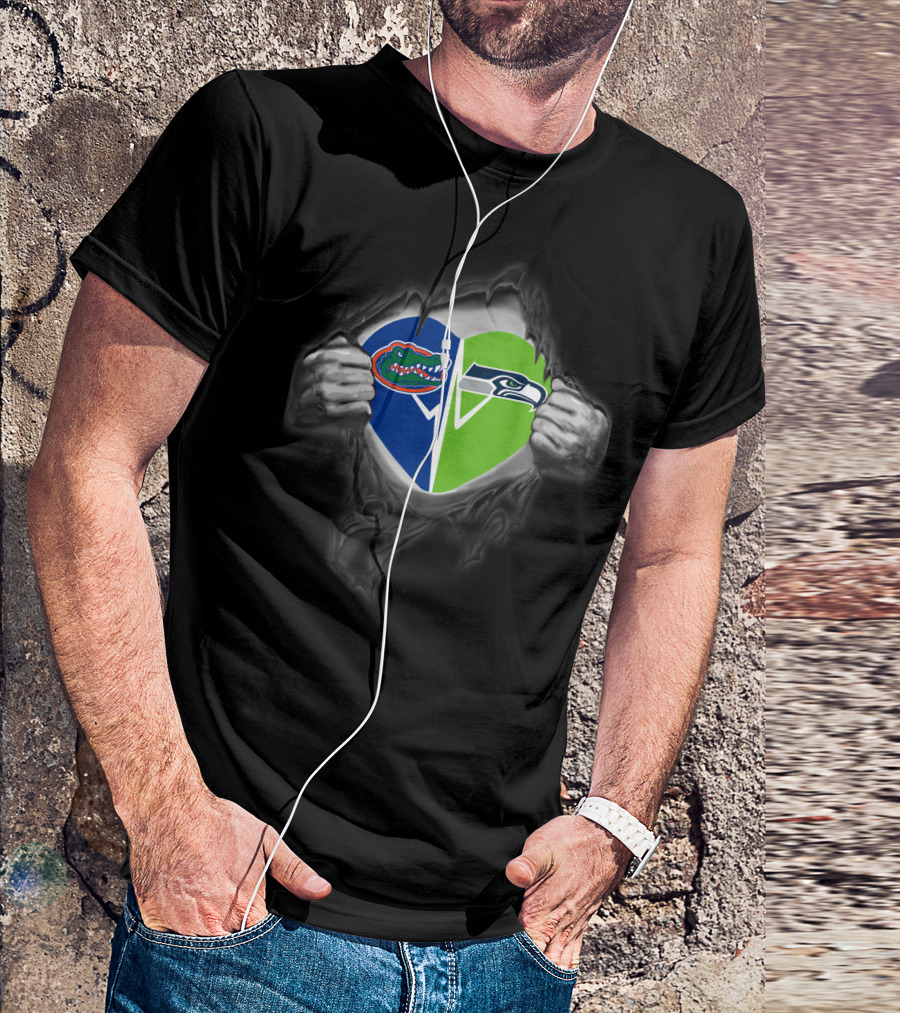 Seahawks Gators Heart Logo Fusion T-Shirt