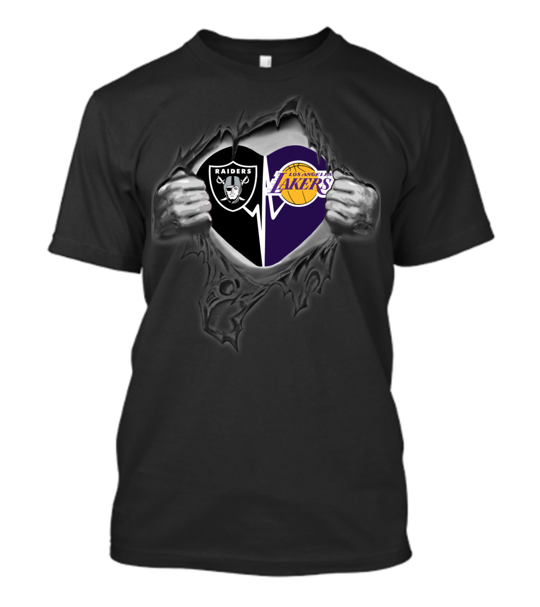 Raiders Los Angeles Lakers Heart Logo Combination T-Shirt