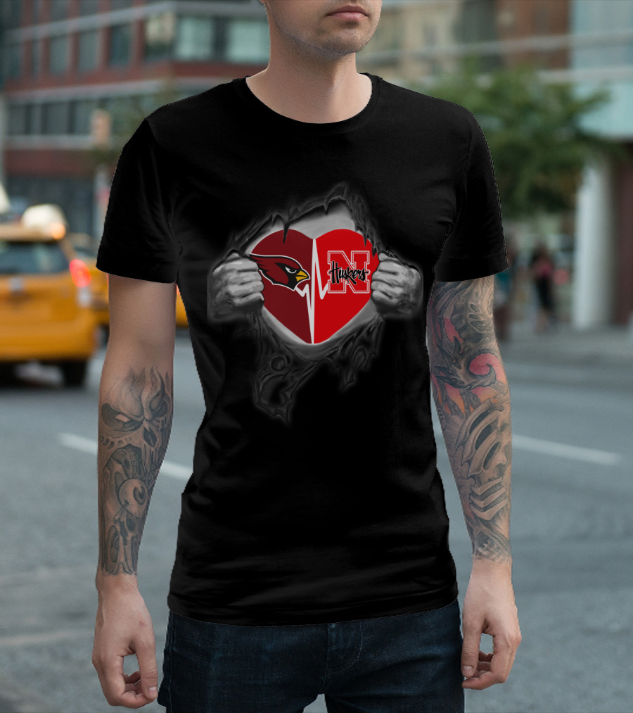 Cardinals Heart With Nebraska Huskers T-Shirt