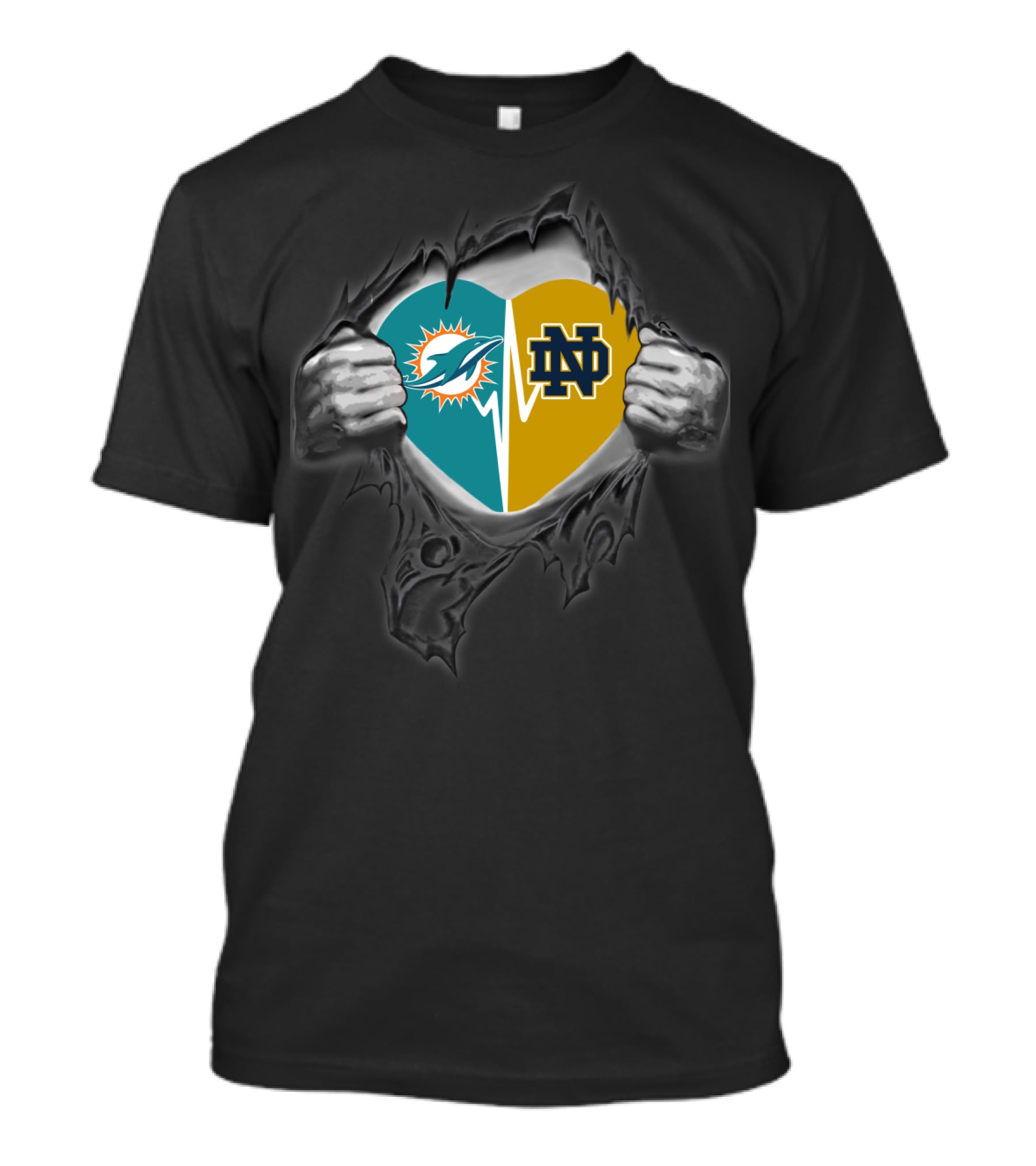 Miami Dolphins Notre Dame Logo Heart T-Shirt