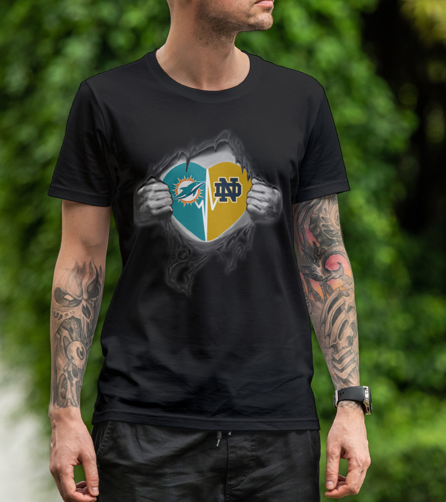 Miami Dolphins Notre Dame Logo Heart T-Shirt