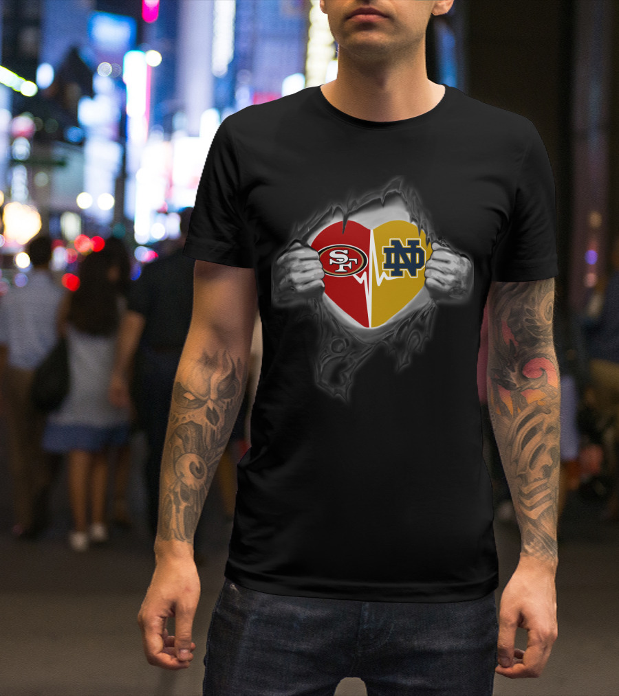 Notre Dame And 49ers Heartbeat Connection T-Shirt