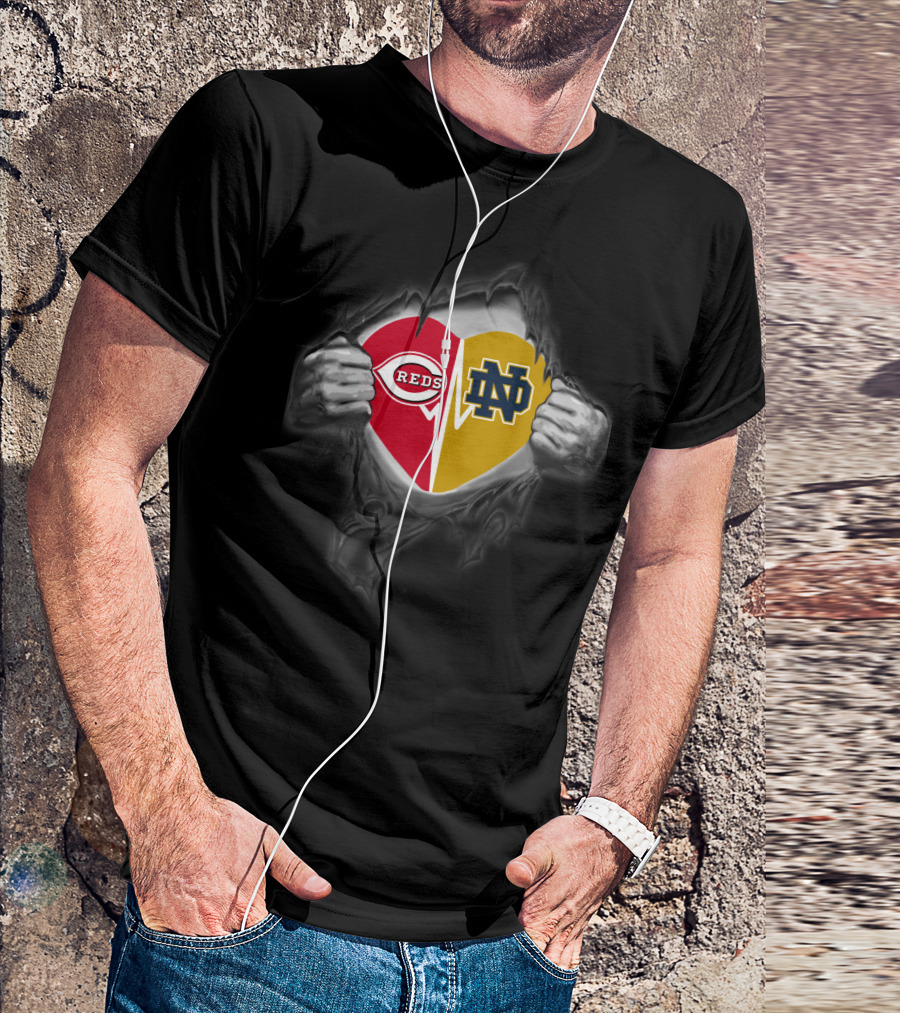 Cincinnati Reds Notre Dame Heart Rip T-Shirt