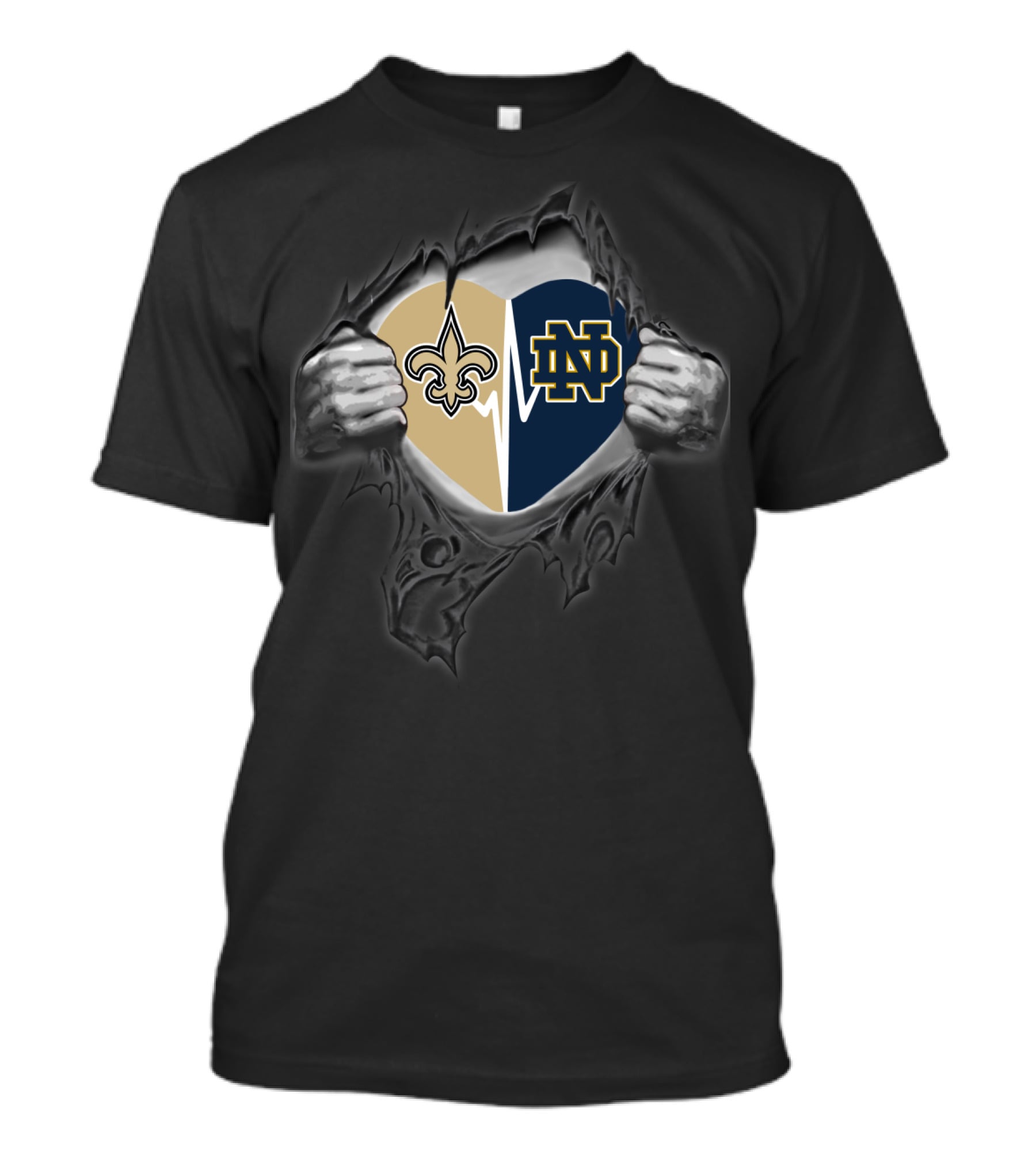 New Orleans Saints Notre Dame Fighting Irish Heart Hoodie T-Shirt
