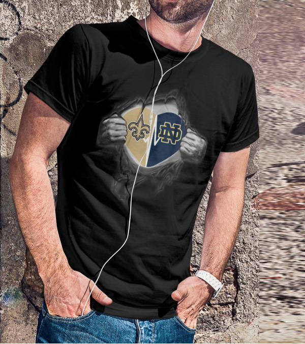 New Orleans Saints Notre Dame Fighting Irish Heart Hoodie T-Shirt