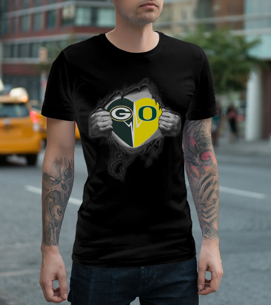 Go Packers Oregon Ducks Heart Combo T-Shirt