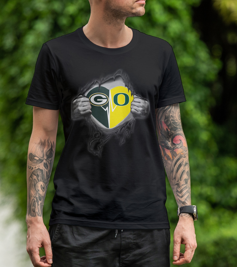 Go Packers Oregon Ducks Heart Combo T-Shirt