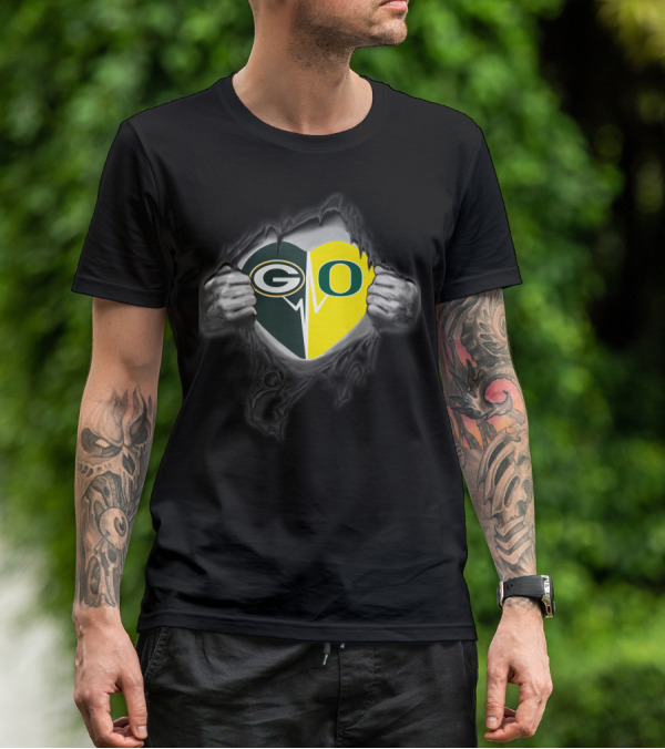Go Packers Oregon Ducks Heart Combo T-Shirt