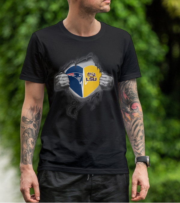 Patriots Heart Lsu Tigers Fan Team Logos T-Shirt
