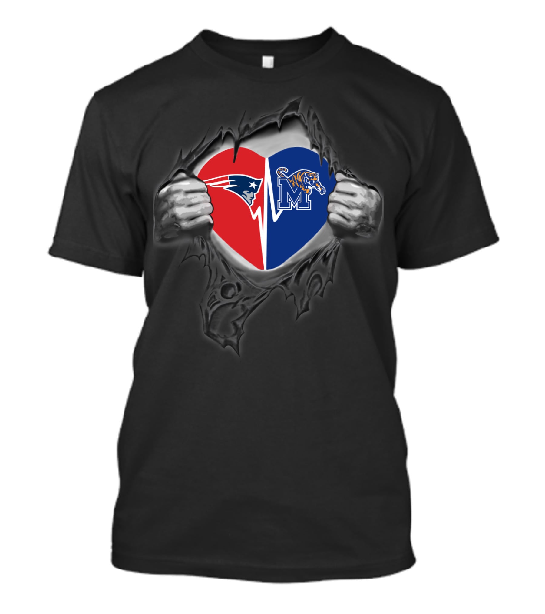 New England Patriots Memphis Tigers Heart Logo Fan Support T-Shirt