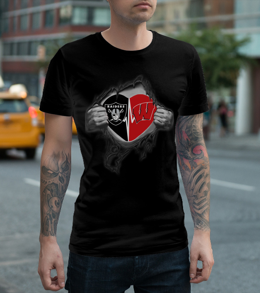Raiders Wisconsin Badgers Heart Fusion T-Shirt