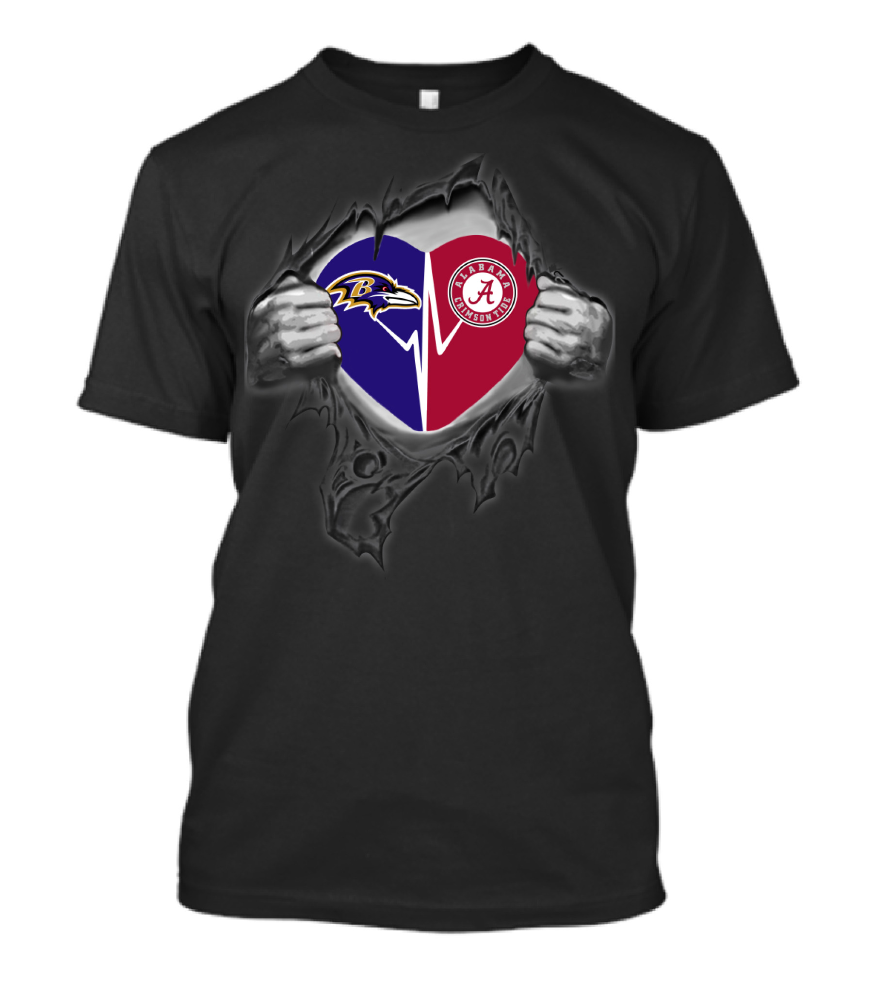 Baltimore Ravens Heartbeat Alabama Crimson Tide Fan Heart T-Shirt