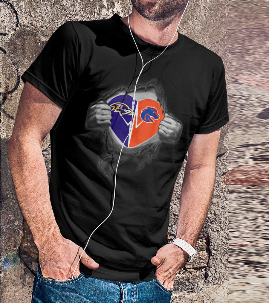 Ravens Boise State Broncos Heart Torn Open T-Shirt