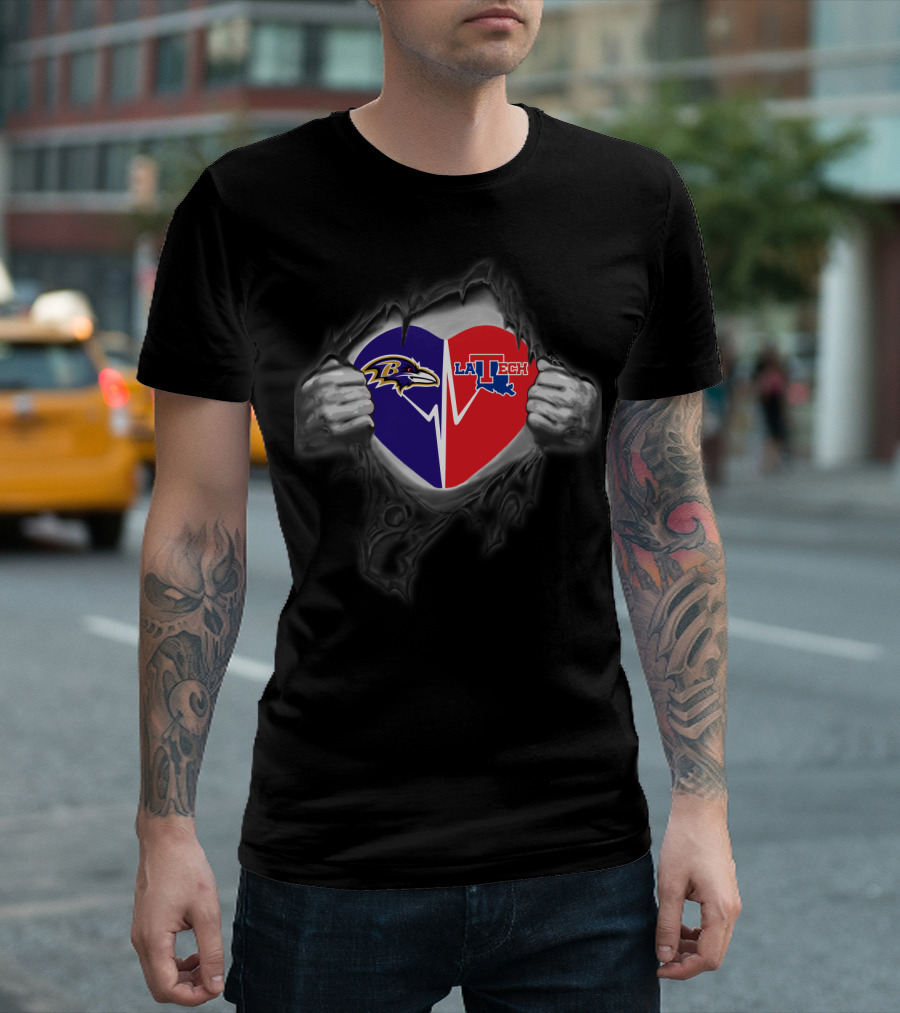 Ravens And Louisiana Tech Heart T-Shirt