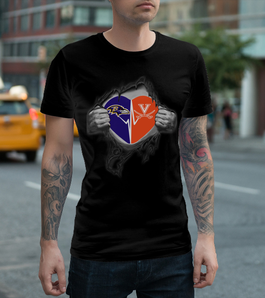 Ravens Virginia Cavaliers Heart Face-Off T-Shirt
